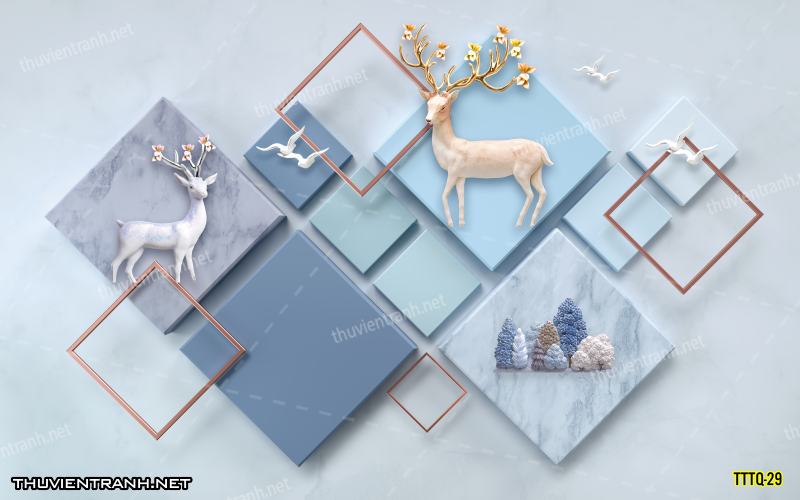 Tranh dán tường 3D trừu tượng- -TTTQ-29 - Tranh tường chất lượng cao